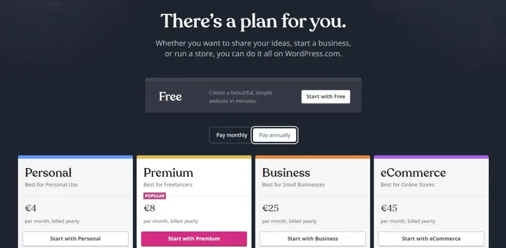 WordPress.com pricing