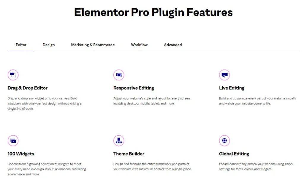 Elementor Pro Plugin Features