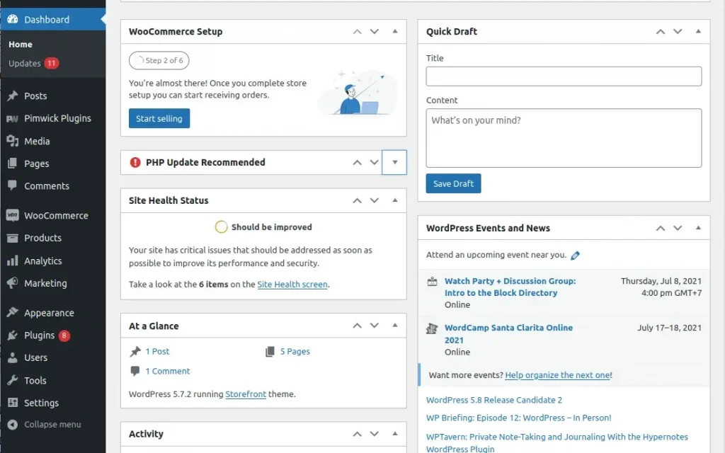 WordPress Dashboard